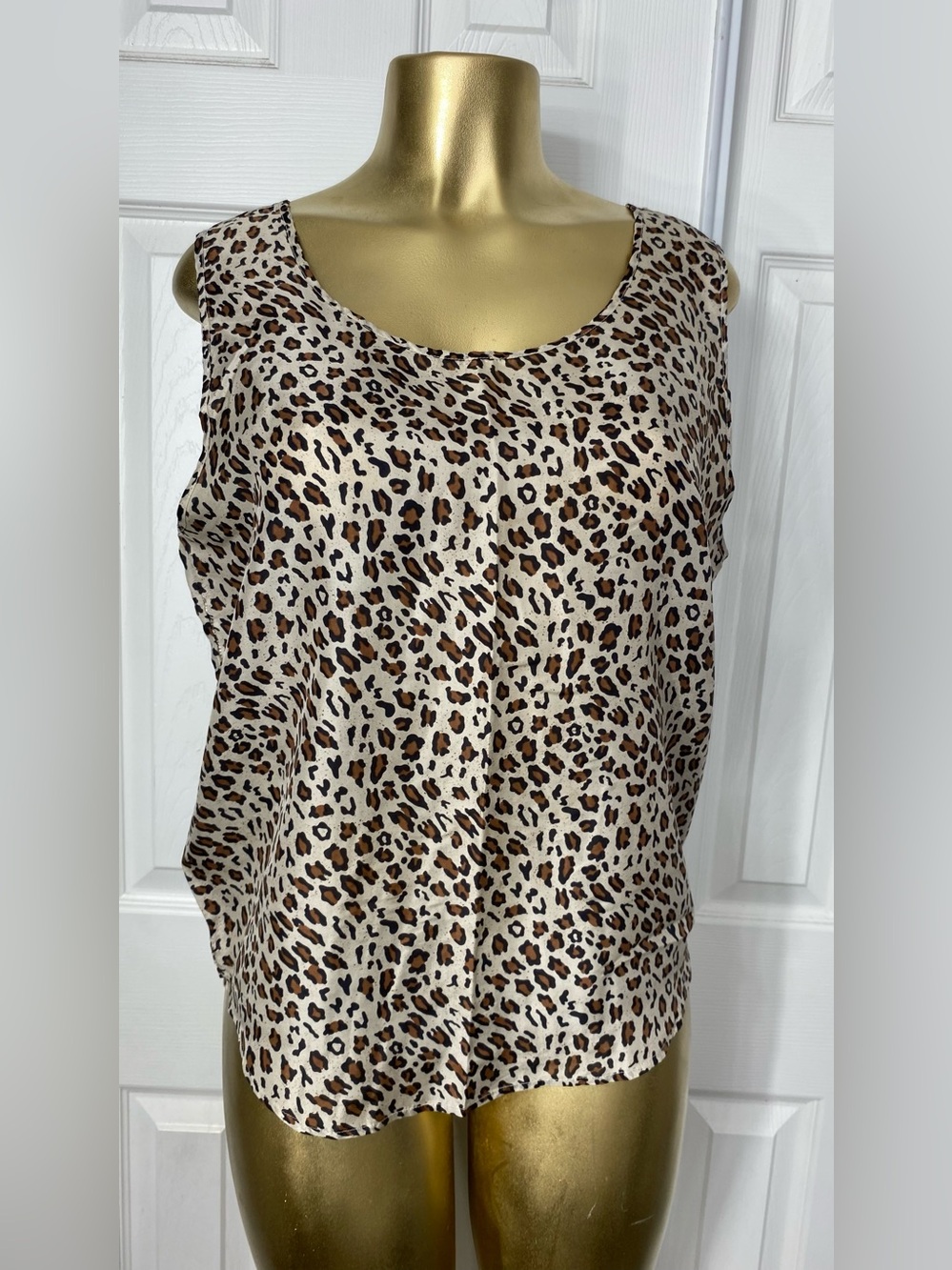 💯Silk Leopard Print Sleeveless Tank Top - Cream/Brown